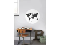 ESTAhome Selbstklebende Runde Tapete Weltkarte Schwarz-Weiß Ø 70 cm 158985