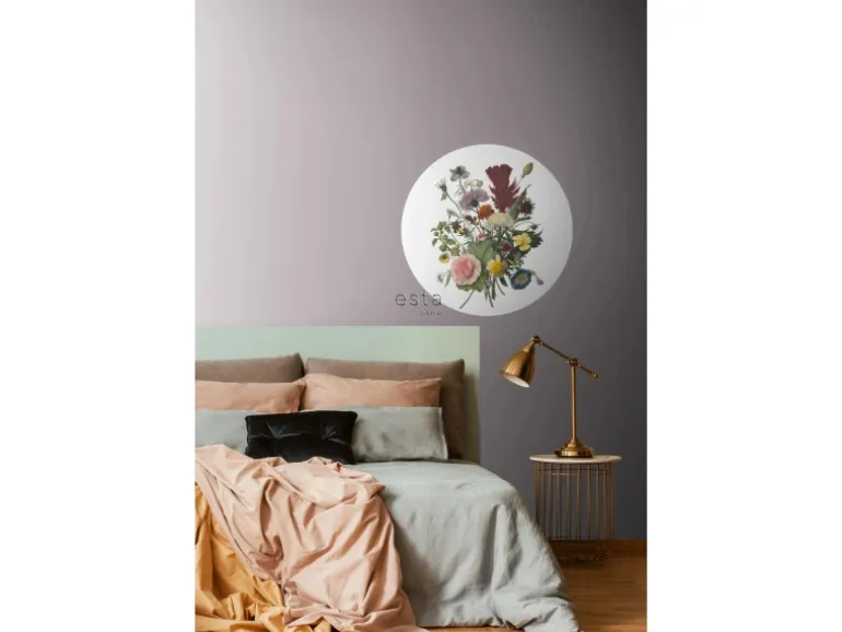 ESTAhome Selbstklebende Runde Tapete Blumenstrauß Grün Rosa und Gelb Ø 70 cm 158996