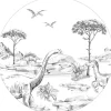 ESTAhome Selbstklebende Runde Tapete Dinosaurier Schwarz-Weiß Ø 70 cm 159073