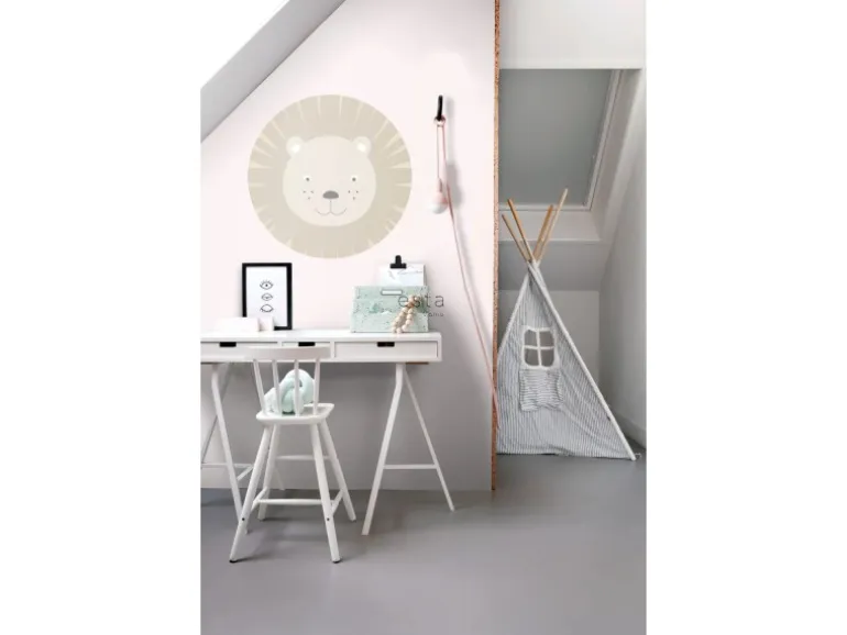 ESTAhome Selbstklebende Runde Tapete Tierköpfe Beige Ø 70 cm 158973