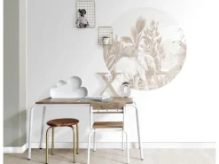 ESTAhome Selbstklebende Runde Tapete Dschungelmuster Beige Ø 70 cm 159077