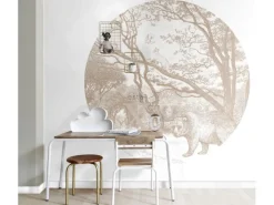 ESTAhome Selbstklebende Runde Tapete Wald Mit Waldtieren Beige Ø 140 cm 159085