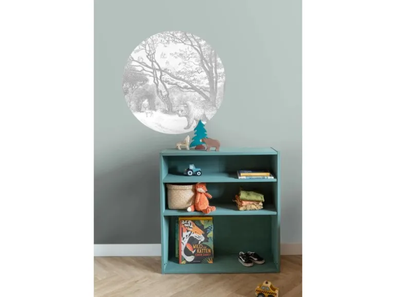 ESTAhome Selbstklebende Runde Tapete Wald Mit Waldtieren Grau Ø 70 cm 159070