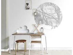 ESTAhome Selbstklebende Runde Tapete Wald Mit Waldtieren Grau Ø 70 cm 159070