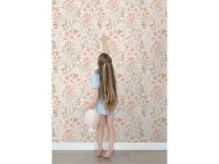 ESTAhome Tapete Blätter und Blumen Weiß und Orange 50 x 900 cm