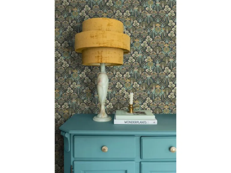 ESTAhome Tapete Blumenmuster im Jugendstil Graugrün Blau und Beige 50 x 900 cm