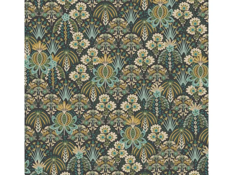 ESTAhome Tapete Blumenmuster im Jugendstil Graugrün Blau und Beige 50 x 900 cm