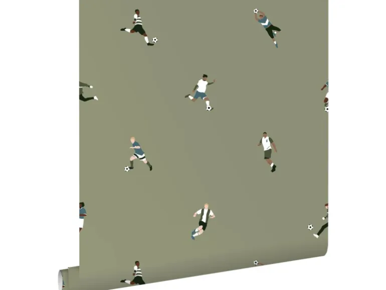 ESTAhome Tapete Fußballspieler Olivgrün 50 x 900 cm