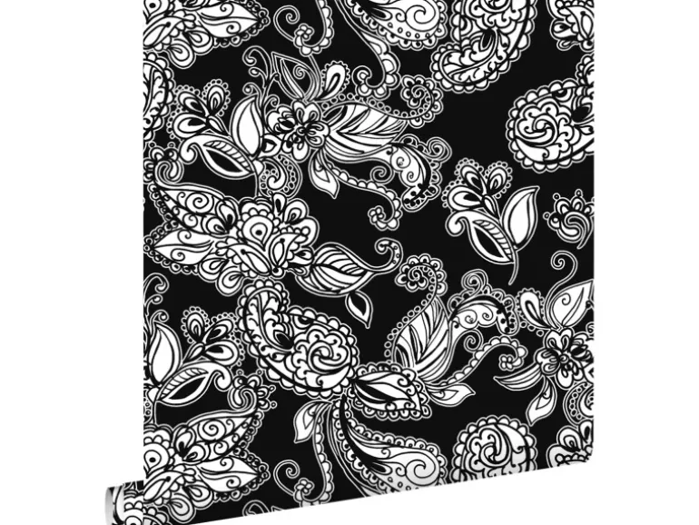 ESTAhome Tapete Funky Blumen Und Paisleys Schwarz Und Weiß 53 Cm X 1005 Cm 136844