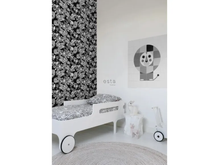 ESTAhome Tapete Funky Blumen Und Paisleys Schwarz Und Weiß 53 Cm X 1005 Cm 136844
