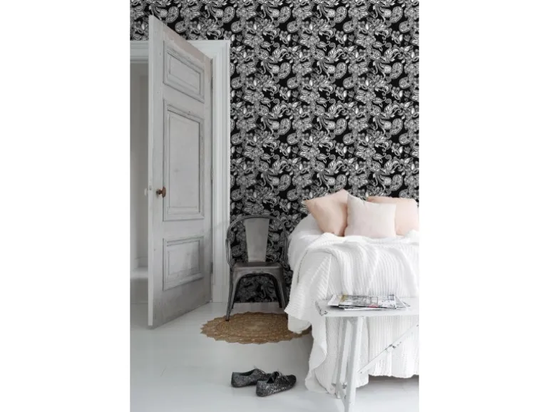 ESTAhome Tapete Funky Blumen Und Paisleys Schwarz Und Weiß 53 Cm X 1005 Cm 136844
