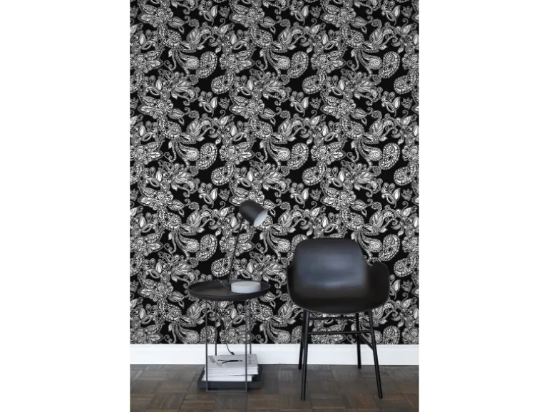 ESTAhome Tapete Funky Blumen Und Paisleys Schwarz Und Weiß 53 Cm X 1005 Cm 136844