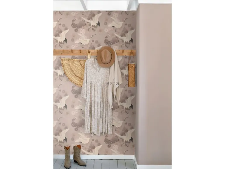 ESTAhome Tapete Kraniche Graurosa 50 x 900 cm 139582