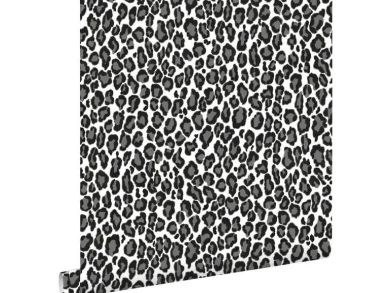 ESTAhome Tapete Panter Schwarz und Weiß 53 cm x 10,05 m 136810