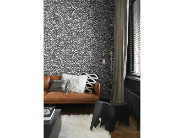 ESTAhome Tapete Panter Schwarz und Weiß 53 cm x 10,05 m 136810