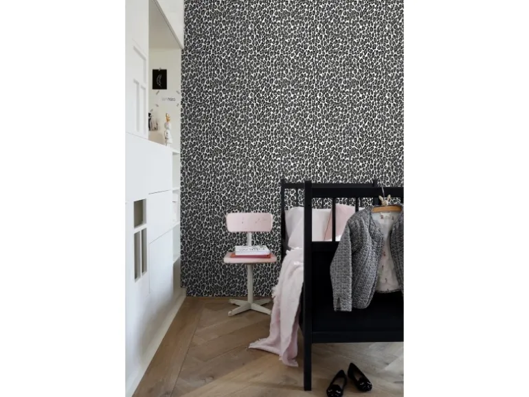 ESTAhome Tapete Panter Schwarz und Weiß 53 cm x 10,05 m 136810