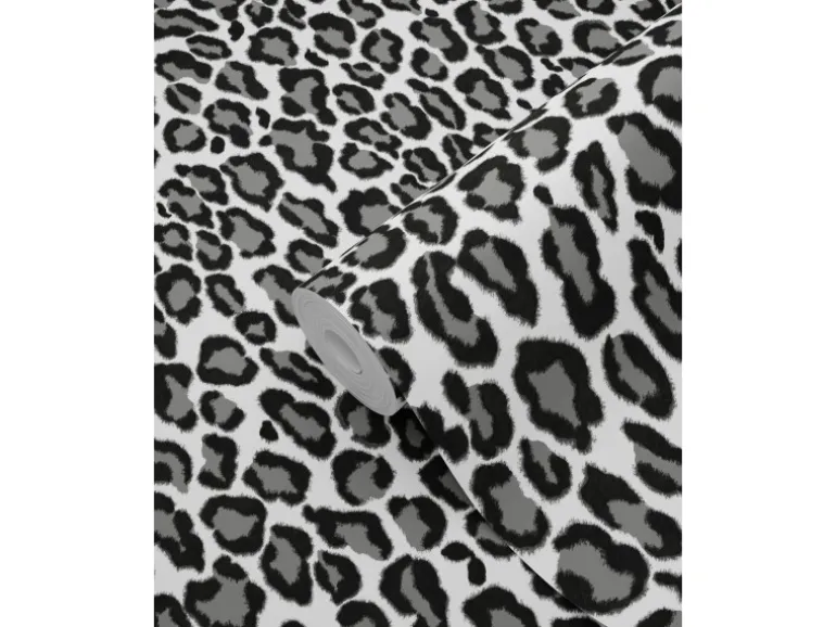 ESTAhome Tapete Panter Schwarz und Weiß 53 cm x 10,05 m 136810