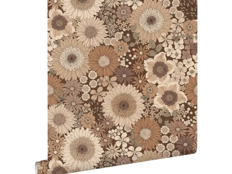 ESTAhome Tapete Retro Blumen Braun 50 x 900 cm