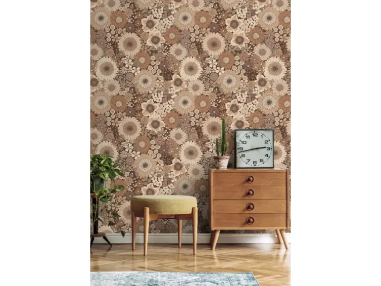 ESTAhome Tapete Retro Blumen Braun 50 x 900 cm