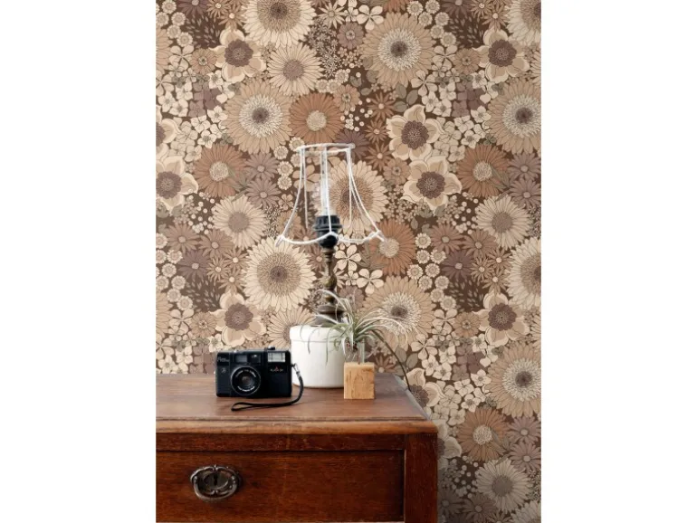ESTAhome Tapete Retro Blumen Braun 50 x 900 cm