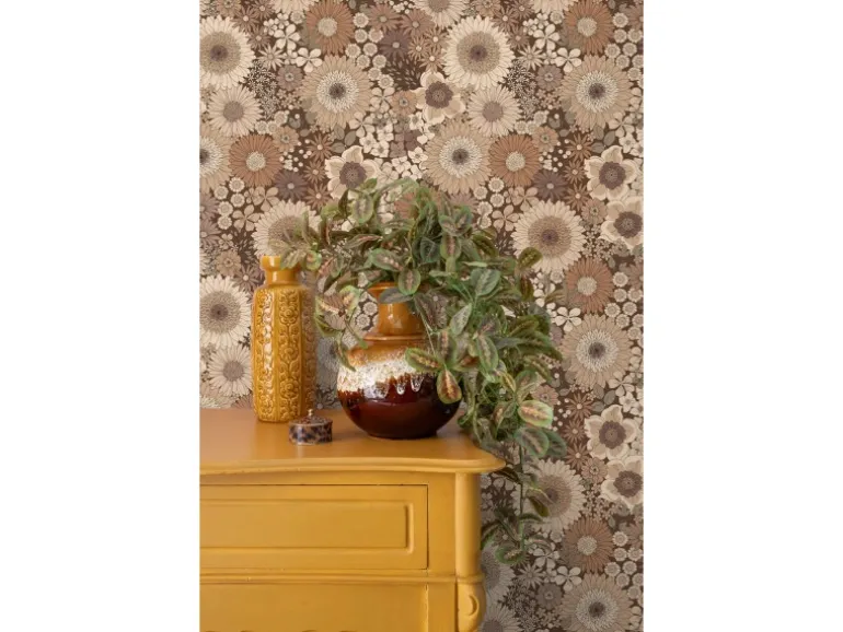 ESTAhome Tapete Retro Blumen Braun 50 x 900 cm