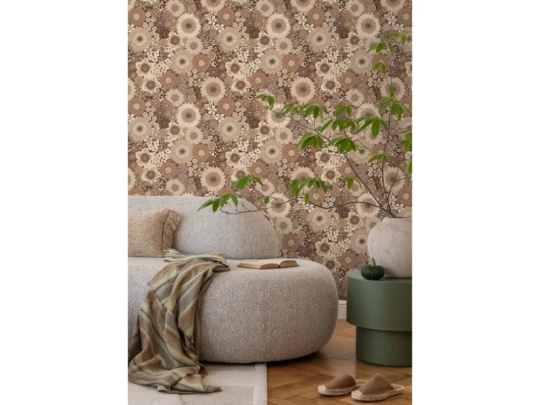 ESTAhome Tapete Retro Blumen Braun 50 x 900 cm