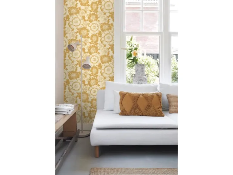 ESTAhome Tapete Retro Blumen Gelb 50 x 900 cm