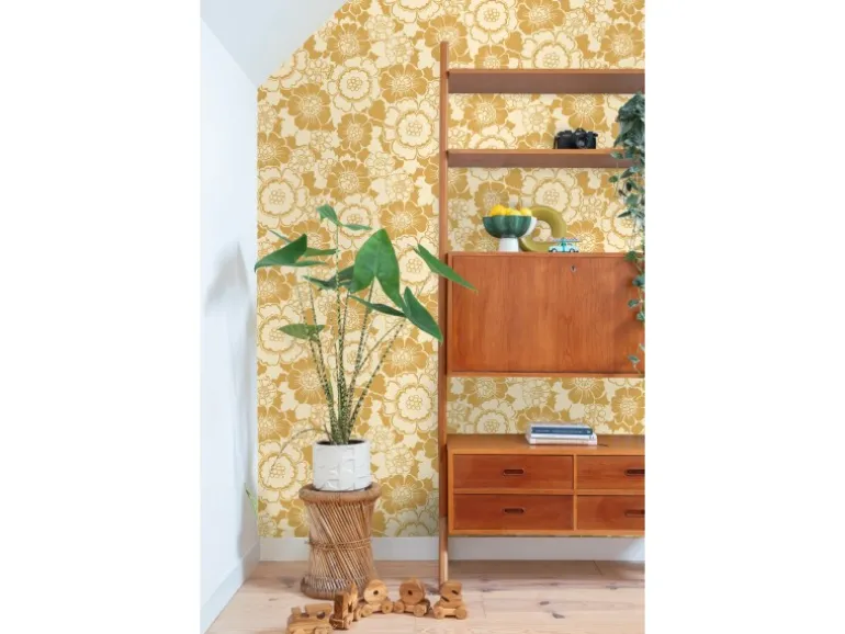 ESTAhome Tapete Retro Blumen Gelb 50 x 900 cm