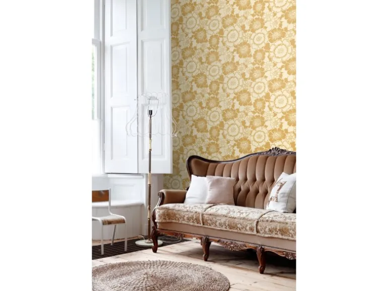 ESTAhome Tapete Retro Blumen Gelb 50 x 900 cm