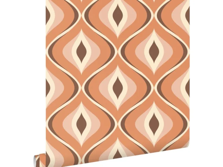 ESTAhome Tapete Retro-Ornamente Orange und Braun 50 x 900 cm 130986