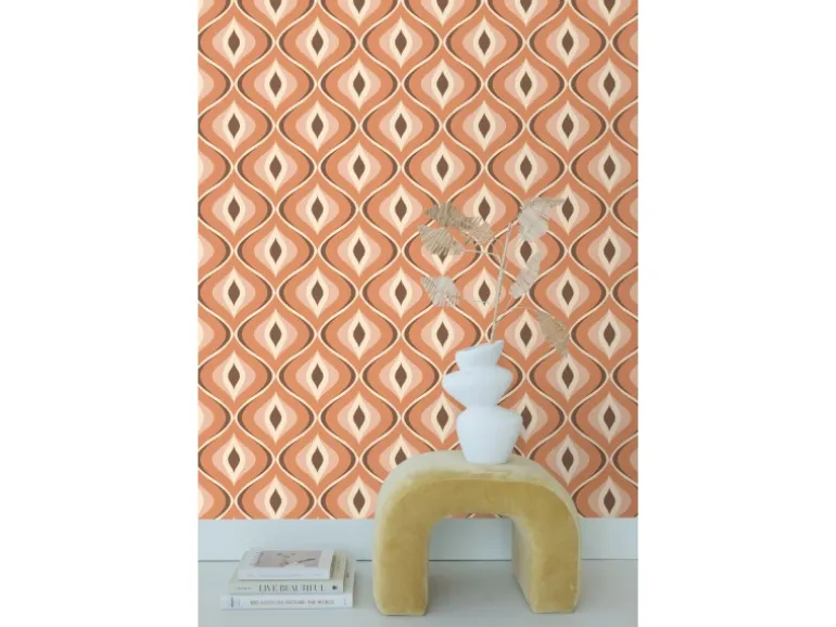 ESTAhome Tapete Retro-Ornamente Orange und Braun 50 x 900 cm 130986