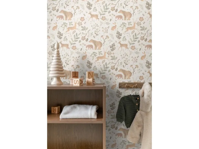 ESTAhome Tapete Wald Mit Waldtieren 7401 Crême-Weiß und Beige 53 cm x 1005 m