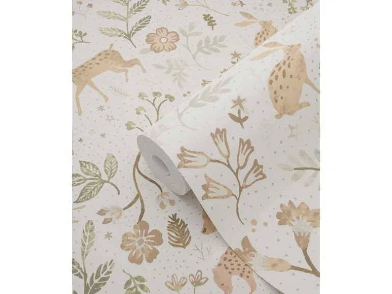 ESTAhome Tapete Wald Mit Waldtieren 7401 Crême-Weiß und Beige 53 cm x 1005 m