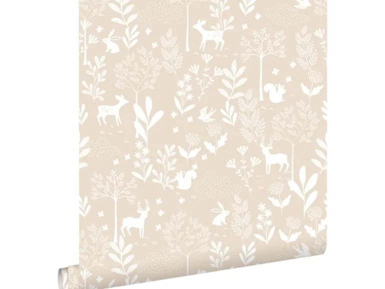 ESTAhome Tapete Wald mit Waldtieren Beige 53 cm x 10.05 m