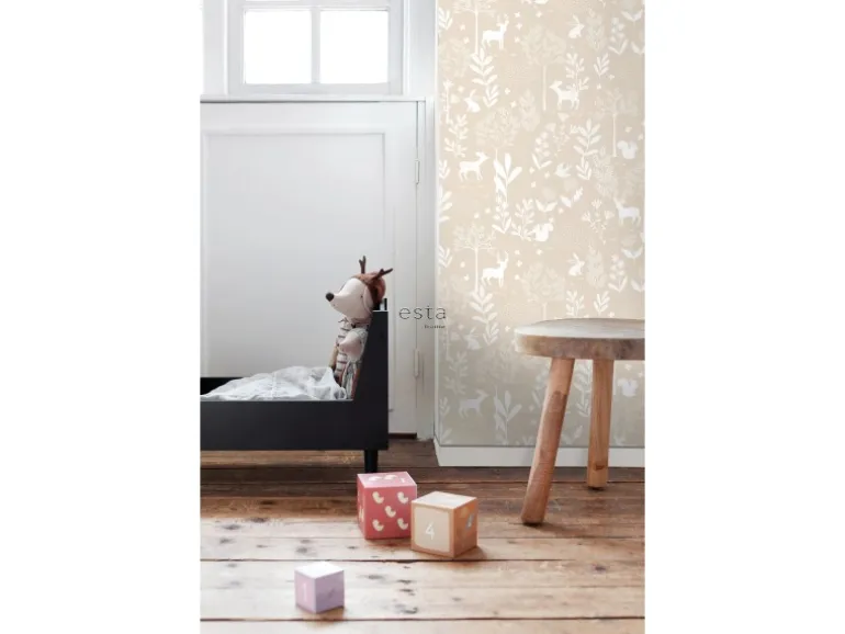 ESTAhome Tapete Wald mit Waldtieren Beige 53 cm x 10.05 m