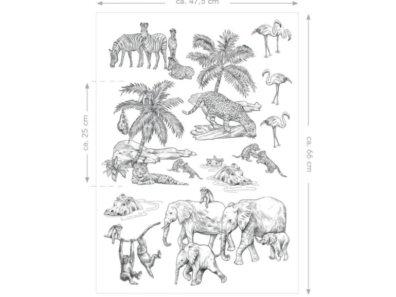 ESTAhome Wandtattoo Dschungeltiere Schwarz-Weiß 47,5 cm x 66 cm 156106