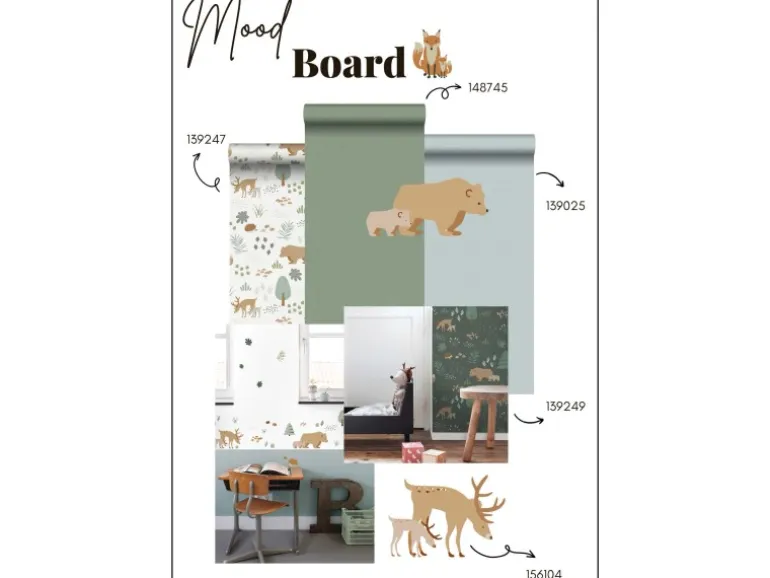 ESTAhome Wandtattoo Wald Mit Waldtieren Beige und Mintgrün 47,5 cm x 66 cm 156104
