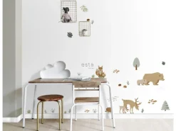 ESTAhome Wandtattoo Wald Mit Waldtieren Beige und Mintgrün 47,5 cm x 66 cm 156104