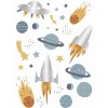 ESTAhome Wandtattoo Weltraum Blau Grau und Gelb 47,5 cm x 66 cm 156109