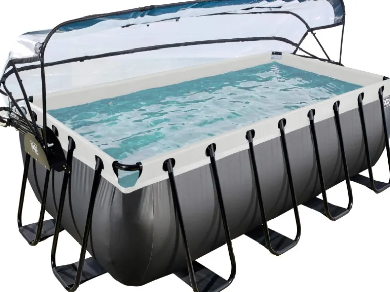 Exit Black Leather Pool Schwarz 400 x 200 x 122 cm m. Sandfilterpumpe, Abdeckung