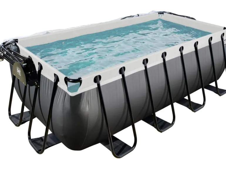 Exit Black Leather Pool Schwarz 400 x 200 x 122 cm m. Sandfilterpumpe, Abdeckung