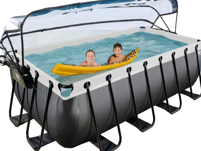 Exit Black Leather Pool Schwarz 400 x 200 x 122 cm m. Sandfilterpumpe, Abdeckung