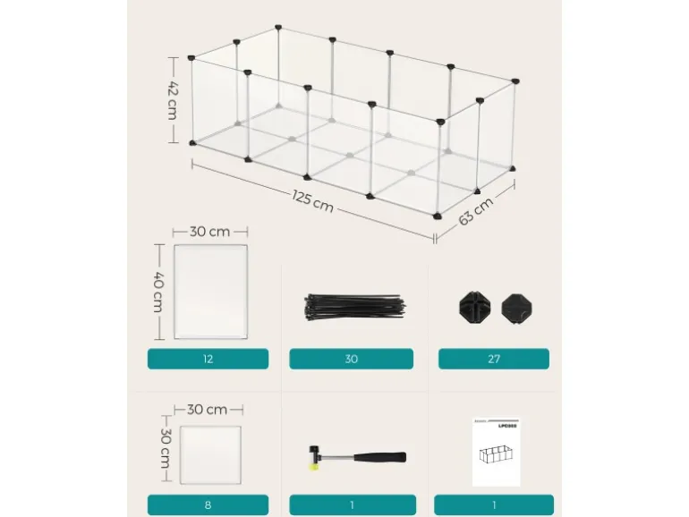 Feandrea Freigehege mit Bodenplatten 125 cm x 63 cm x 42 cm Weiß
