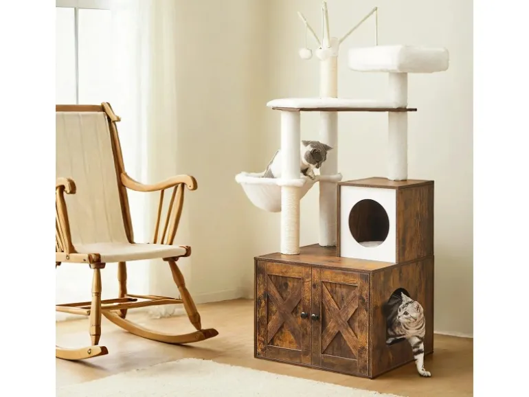 Feandrea Kratzbaum mit Katzenklo-Schrank 151 cm Braun