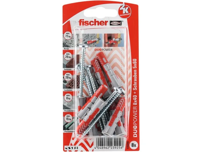 Fischer Dübel DuoPower Ø 8 mm x 40 mm S PH K 8 Stück mit Panhead-Schraube