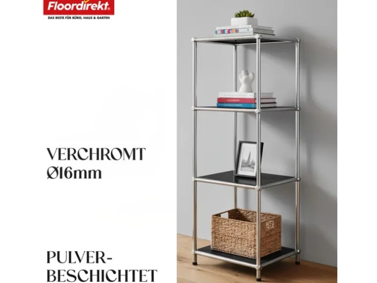 Floordirekt Metallregal Concept Epure MK-005 Verchromt 30 x 30 x 89 cm Schwarz