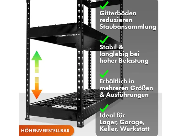 Floordirekt Schwerlastregal Yukon Rivet 4 Böden Schwarz 160 x 150 x 80 cm