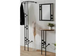 Furn.Design Garderoben-Set 3-teilig Schwarz Metall 130 cm mit Spiegel Kilby