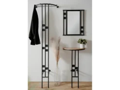 Furn.Design Garderoben-Set 3-teilig Schwarz Metall 130 cm mit Spiegel Kilby