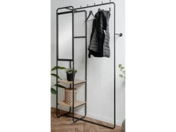 Furn.Design Kompaktgarderobe Schwarz Metall 100 cm mit Spiegel Wick